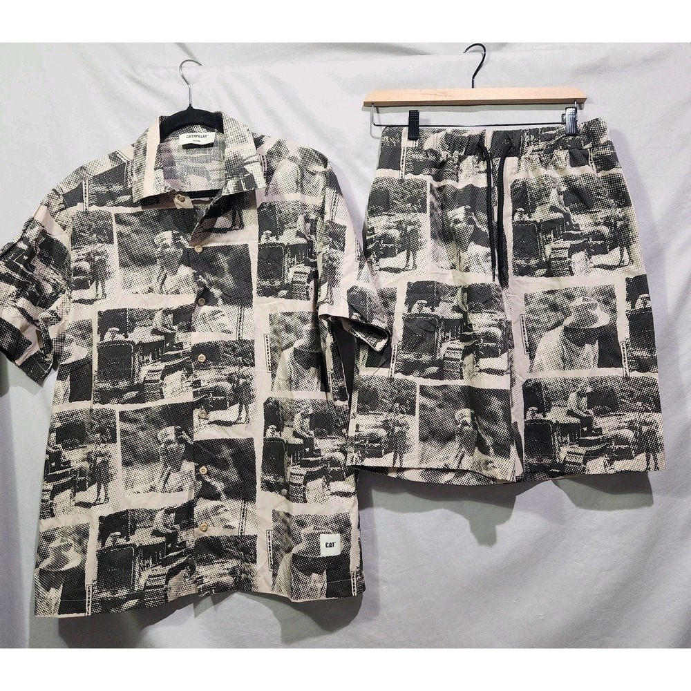 NEW CAT Caterpiĺlar Workwear Redefined AOP Field Button Up‎ Shirt and Short Set